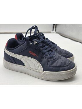 PUMA Shoes Kids Size 4 Blue White Low Top Sneakers 396316-07 Damage Stains